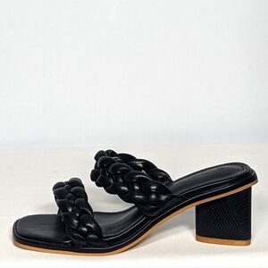 NEW Coutgo Womens Braided Square Open Toe Backless Slip-on Heeled Sandal Sz 5.5